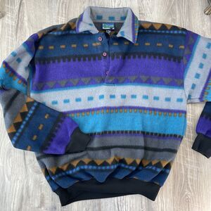 Great Outdoors Fleece Sweatshirt Purple Blue By Block Vintage Mens Medium